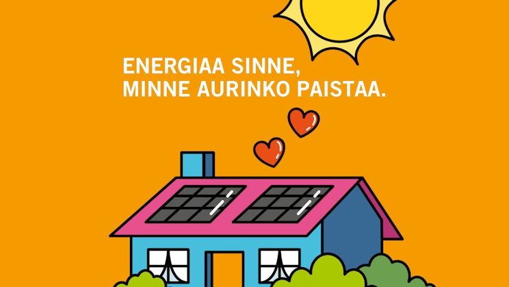 Piirroskuva jossa on talo jonka katolla on aurinkopaneelit