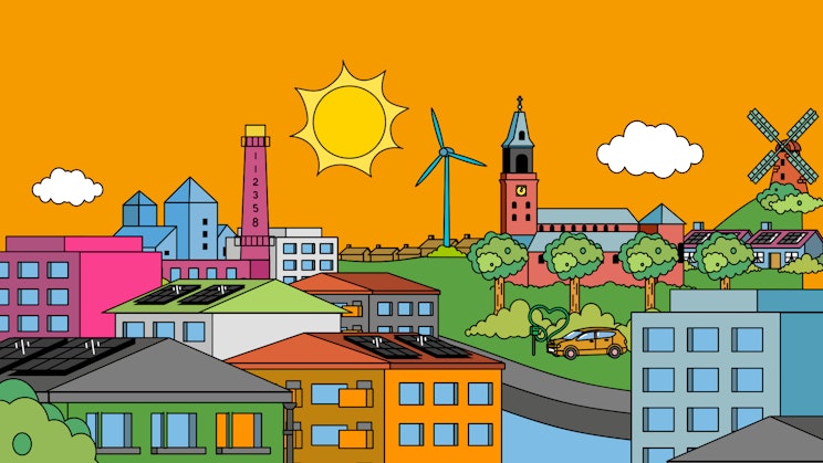 Sarjakuvatyylillä piirretty Turku -kuvitus