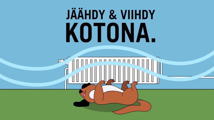 Koira köllöttelee patterin edessä.