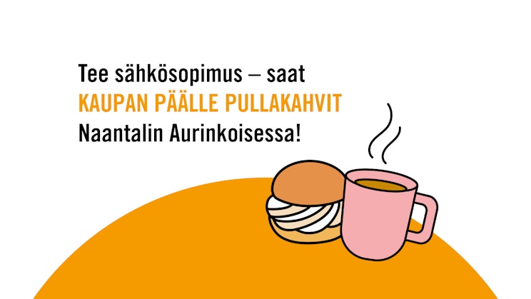 Piirroskuva kahvikupista ja pullasta.