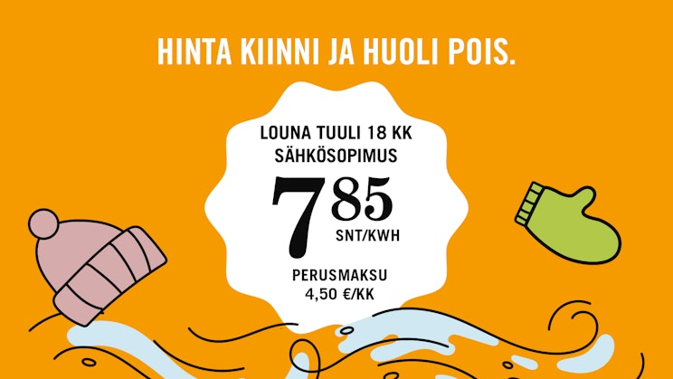 Piirroskuva tuulentuiverruksesta, jonka mukana lentää pipo ja hanska.