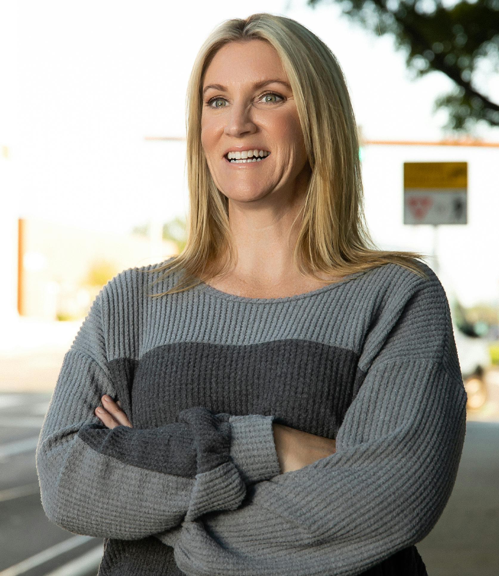 woman outside smiling