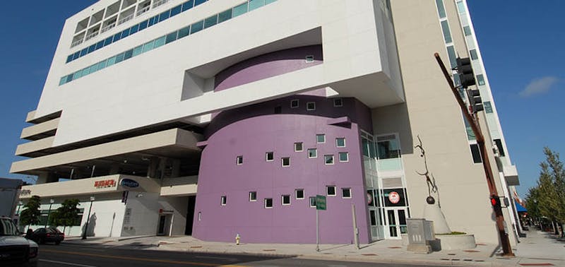 picture of a white and purple building