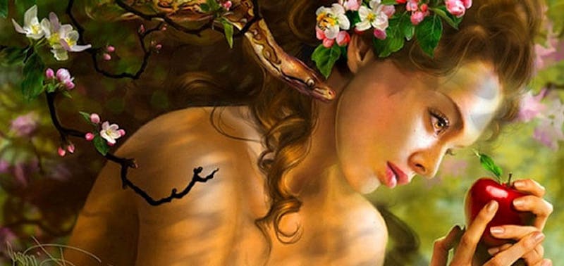 drawing of a fairy woman holding an apple