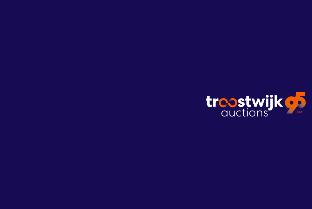 Blue background with Troostwijk Auctions logo in white and orange.