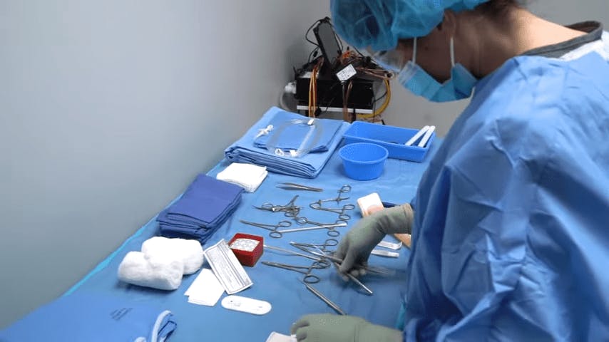 Nurse with procedure instruments