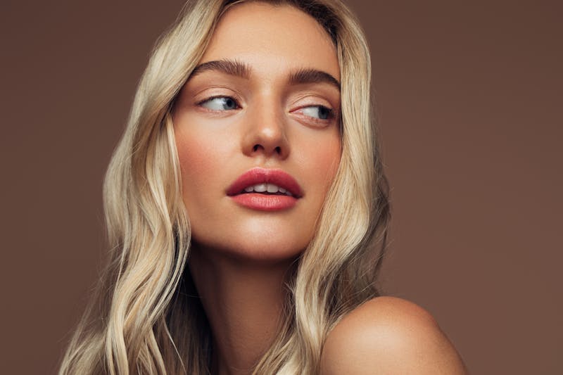 Woman looking away from camera in studio shoot