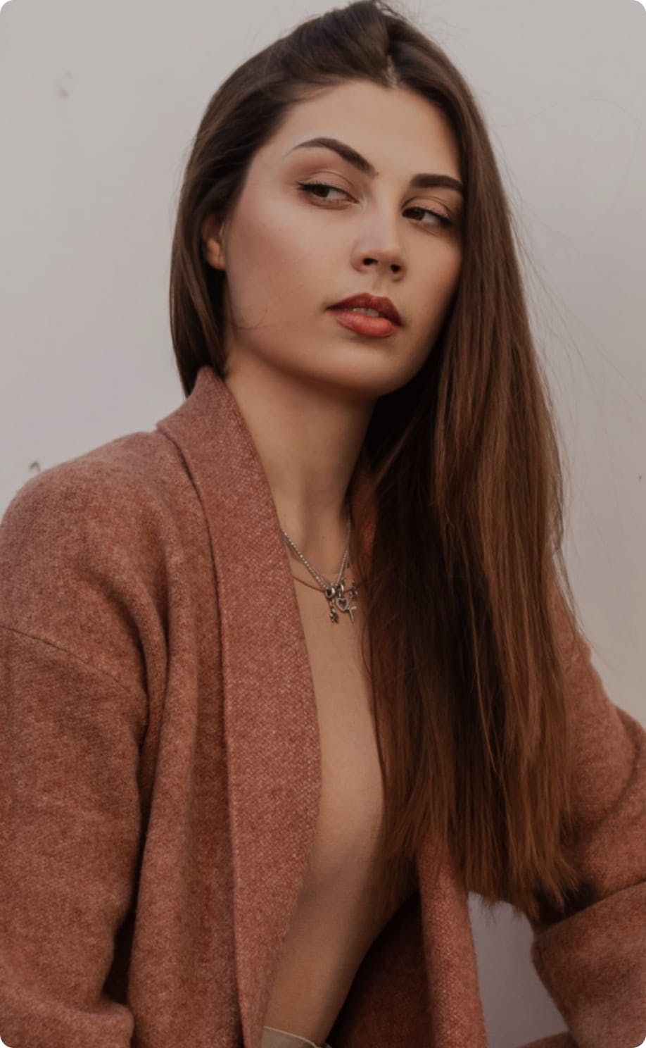 Beautiful woman looking to her right