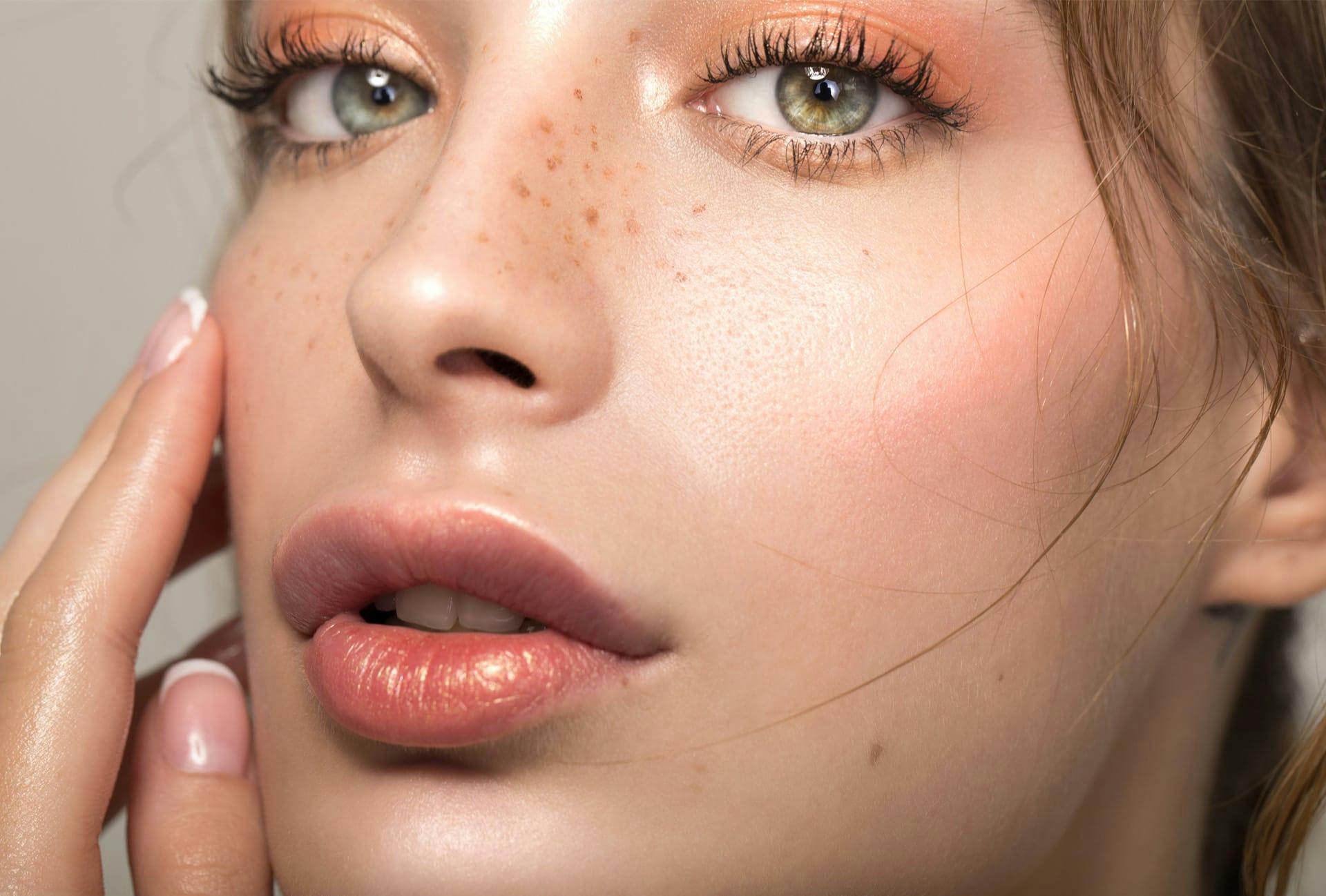 Woman with green eyes and freckles