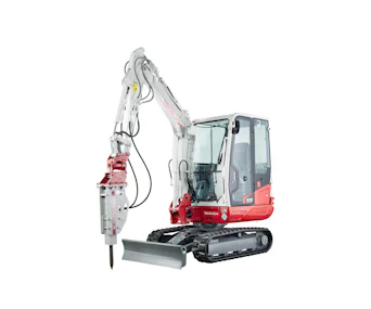 Bagger Takeuchi TB230 online mieten bagger takeuchi tb230 mit hydraulikhammer aufgestellt