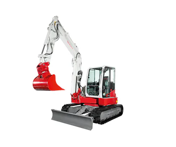 Midibagger Takeuchi TB280FR online mieten bagger takeuchi tb280fr von rechts