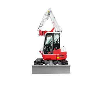 Midibagger Takeuchi TB280FR online mieten midibagger takeuchi tb280 fr schraeg von vorne