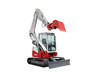 bagger takeuchi tb153fr mit ausgefahrenem arm