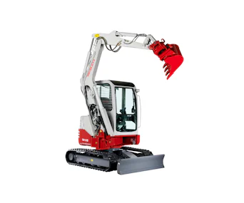 bagger takeuchi tb138fr von rechts ausgefahrener arm