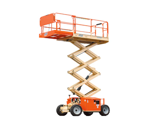 Scherenarbeitsbühne JLG 260MRT online mieten scherenarbeitsbuehne jlg 260mrt seitlich