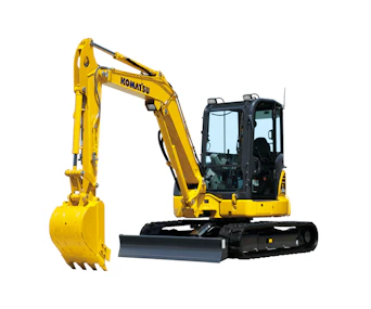 Bagger Komatsu PC55MR online mieten bagger komatsu pc55mr von vorne