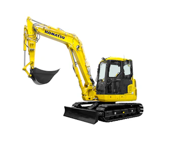 Bagger Komatsu PC88MR online mieten bagger komatsu pc88mr von vorne