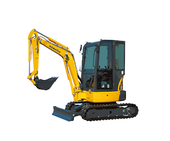 bagger komatsu pc26mr von der linken seite