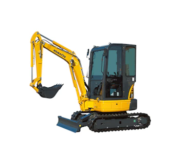 Bagger Komatsu PC26MR online mieten bagger komatsu pc26mr von der linken seite