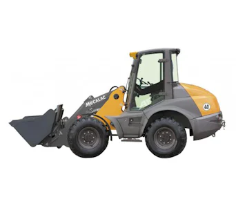 Frontlader Mecalac AF1200 online mieten frontlader mecalac af1200 von der seite mit schaufel