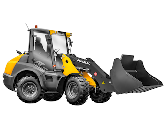 radlader mecalac af1050 von der seite mit schaufel