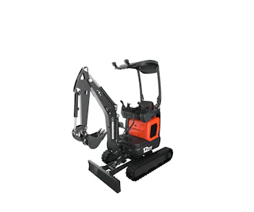 Minibagger Eurocomach 12ZT online mieten minibagger eurocomach 12zt schraeg von der seite mit loeffel