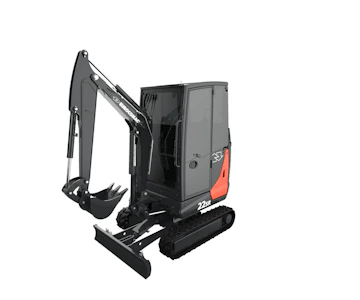 Minibagger Eurocomach 22SR online mieten minibagger eurocomach 22sr schraeg von der seite mit loeffel