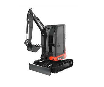 Minibagger Eurocomach 25ZT online mieten minibagger eurocomach 25zt schraeg von der seite mit loeffel