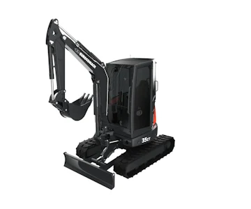Minibagger Eurocomach 35 2ZT online mieten minibagger eurocomach 35 2zt schraeg von der seite mit loefffel