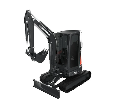 Minibagger Eurocomach 35 2ZT online mieten minibagger eurocomach 35 2zt schraeg von der seite mit loefffel