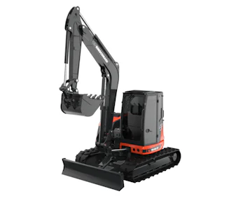 Midibagger Eurocomach 85SB online mieten midibagger eurocomach 85sb schraeg von der seite mit loeffel