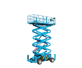 Scherenarbeitsbühne Felbermayr F-10 DSX online mieten scherenarbeitsbuehne felbermayr f10 dsx von vorne schraeg