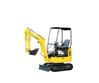 Minibagger Komatsu PC14R online mieten minibagger komatsu pc14r von der seite mit loeffel