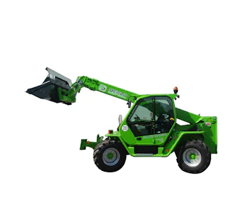 teleskopstapler merlo p 38 14 von der seite mit schaufel ausgefahren