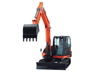 Midibagger Kubota KX080 online mieten midibagger kx080 von vorne