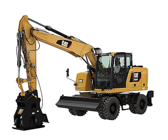 Mobilbagger Caterpillar M314F online buchen mobilbagger caterpillar m314f schraeg von der seite