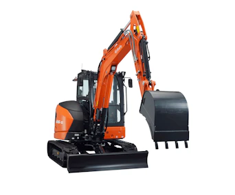 Midibagger Kubota U56 online mieten midibagger kubota u56 schraeg vorne