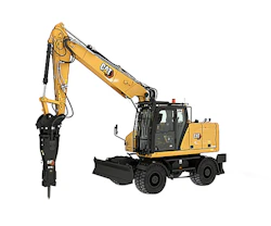 mobilbagger caterpillar cat m318d schraeg von der seite