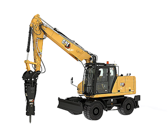 mobilbagger caterpillar cat m318d schraeg von der seite