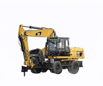 mobilbagger caterpillar cat m322d schraeg von der seite 