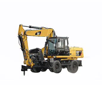 Mobilbagger Caterpillar CAT M322D online mieten mobilbagger caterpillar cat m322d schraeg von der seite