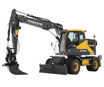 mobilbagger volvo ewr150e schraeg von der seite
