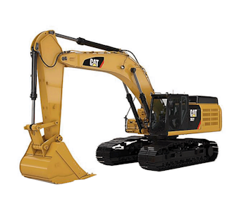 kettenbagger caterpillar 352F schraeg von der seite