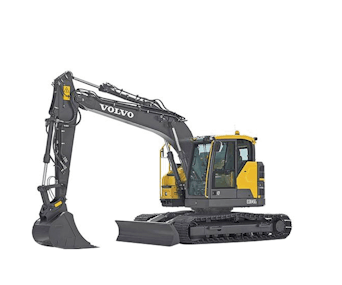 kurzheckbagger volvo ecr145e schraeg von der seite