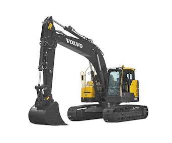 Kurzheckbagger Volvo ECR235E online mieten kurzheckbagger volvo ecr235e schraeg von der seite