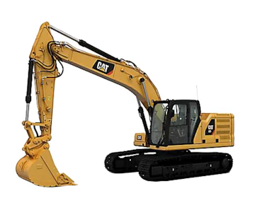 Raupenbagger Caterpillar CAT 323E online mieten raupenbagger cat 323e schraeg von der seite