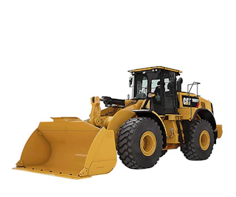 Radlader Caterpillar CAT 966M online buchen radlader caterpillar cat 966m schraeg von der seite