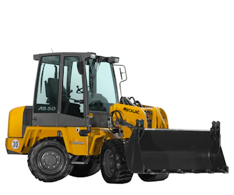 Radlader Mecalac AS50 online mieten radlader mecalac as50 von der seite mit schaufel