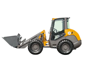 radlader mecalac ax700 von der seite mit schaufel