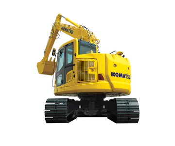 Raupenbagger Komatsu PC138US online mieten raupenbagger komatsu pc138us von hinten